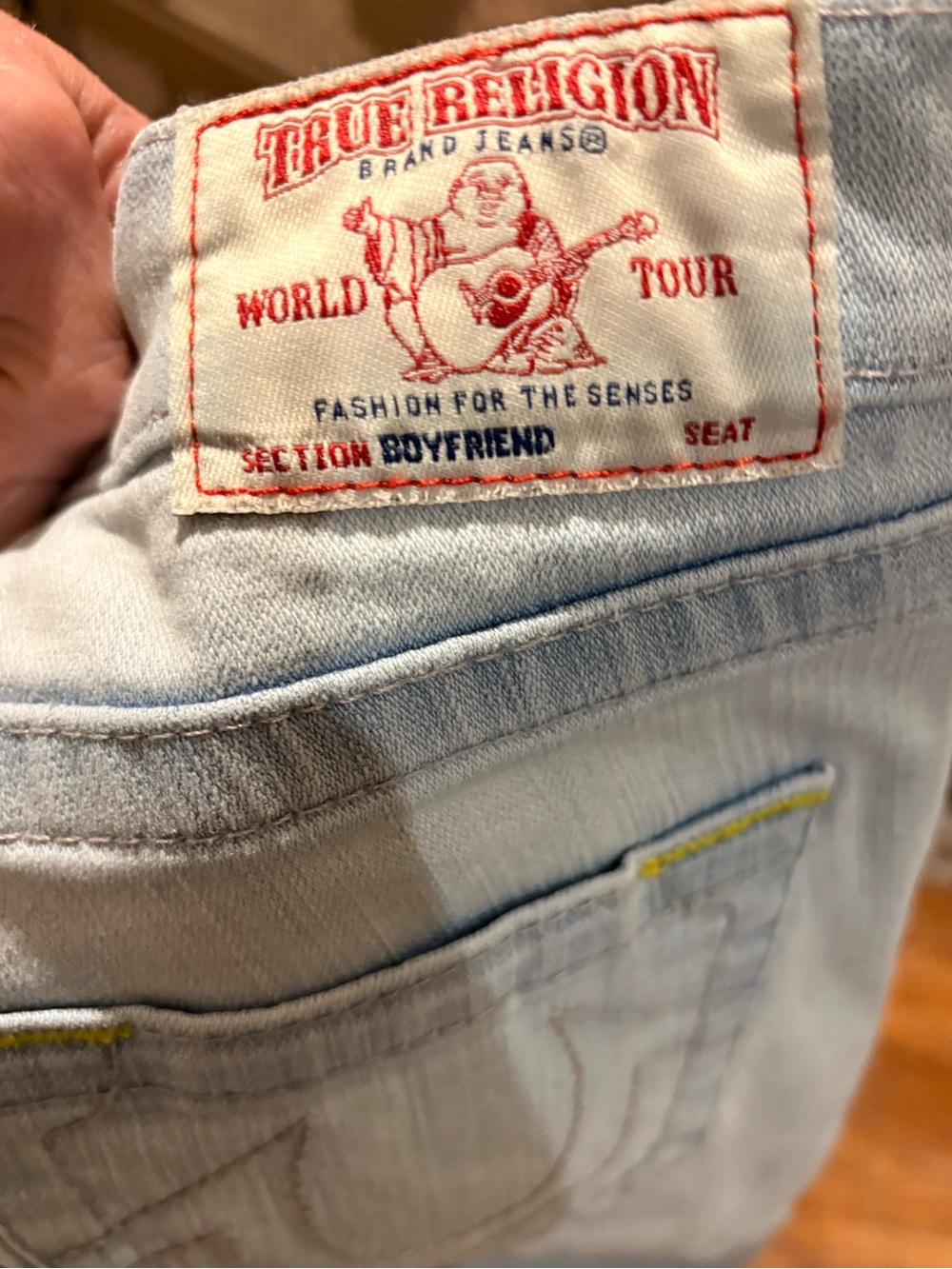 True Religion Light Wash Distressed Boyfriend Jeans - Picture 5 of 6